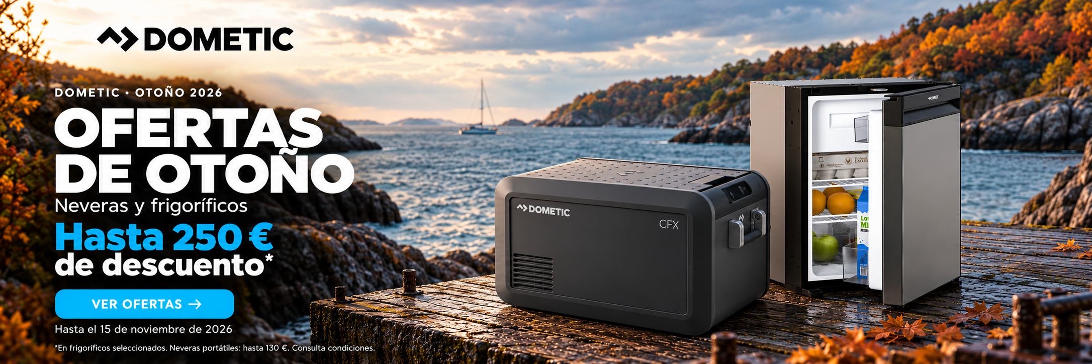 Ofertas de otoño Dometic 2026: neveras y frigoríficos con hasta 250 € de descuento en productos seleccionados, hasta el 15 de noviembre.