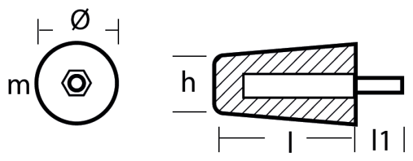 Tecnoseal Ánodo Barra Cónica Hamilton 912 - Ins. M8 - L 70