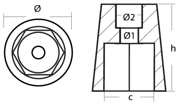 Tecnoseal Ánodo Eje Radice Hex. Ø60