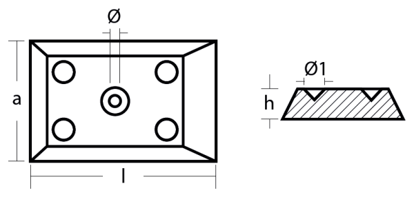 Tecnoseal Ánodo Placa 125X80X20 Agujero Dia 8,5