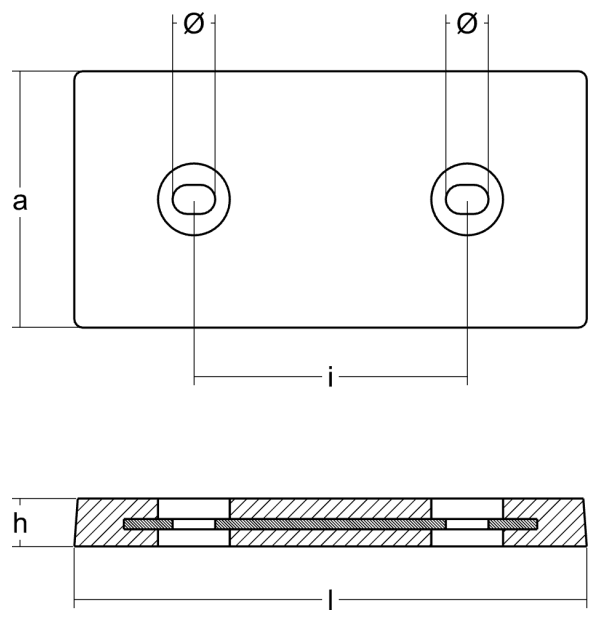 Tecnoseal Ánodo Placa 300X150X28 Kg 8 - Agujero 17X25