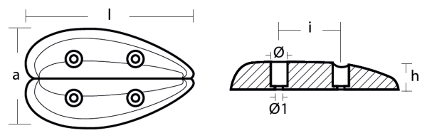 Tecnoseal Ánodo Placa Oval doble 112X66X20 F.5,5