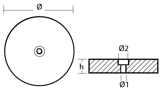 Tecnoseal Ánodo Plataforma Ø100 - H 20 - Agujero Ø8,5