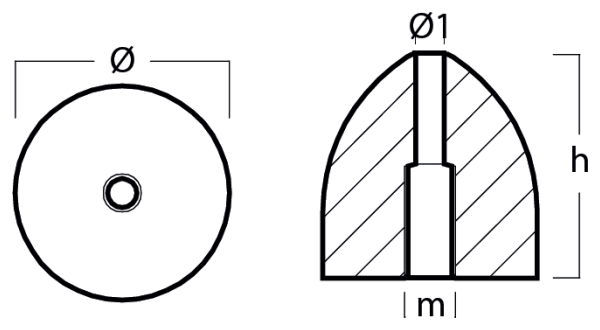 Tecnoseal Ánodo Varifold Ø67 - H 70 - Rosca M16