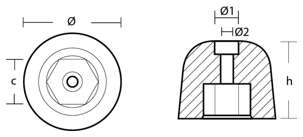 Tecnoseal Ánodo Vetus Hélice Exagonal - Ø50 - H 41 - Esag.: 24