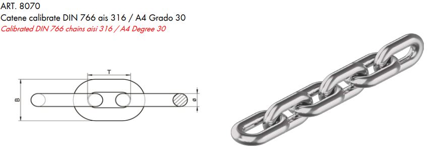 CATENA ZINCATA CALIBRATA 75MT B 20 MM 6 MM Peso 0,800 KG/MT A 18,5 MM Carico Di Rottura 1800