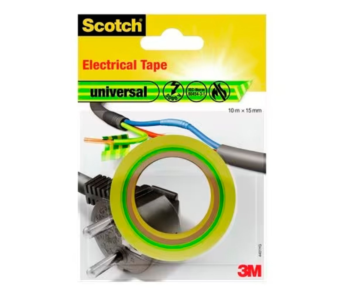 3M Cinta Aislante Scotch Amarilla/Verde de 10 m x 15 mm