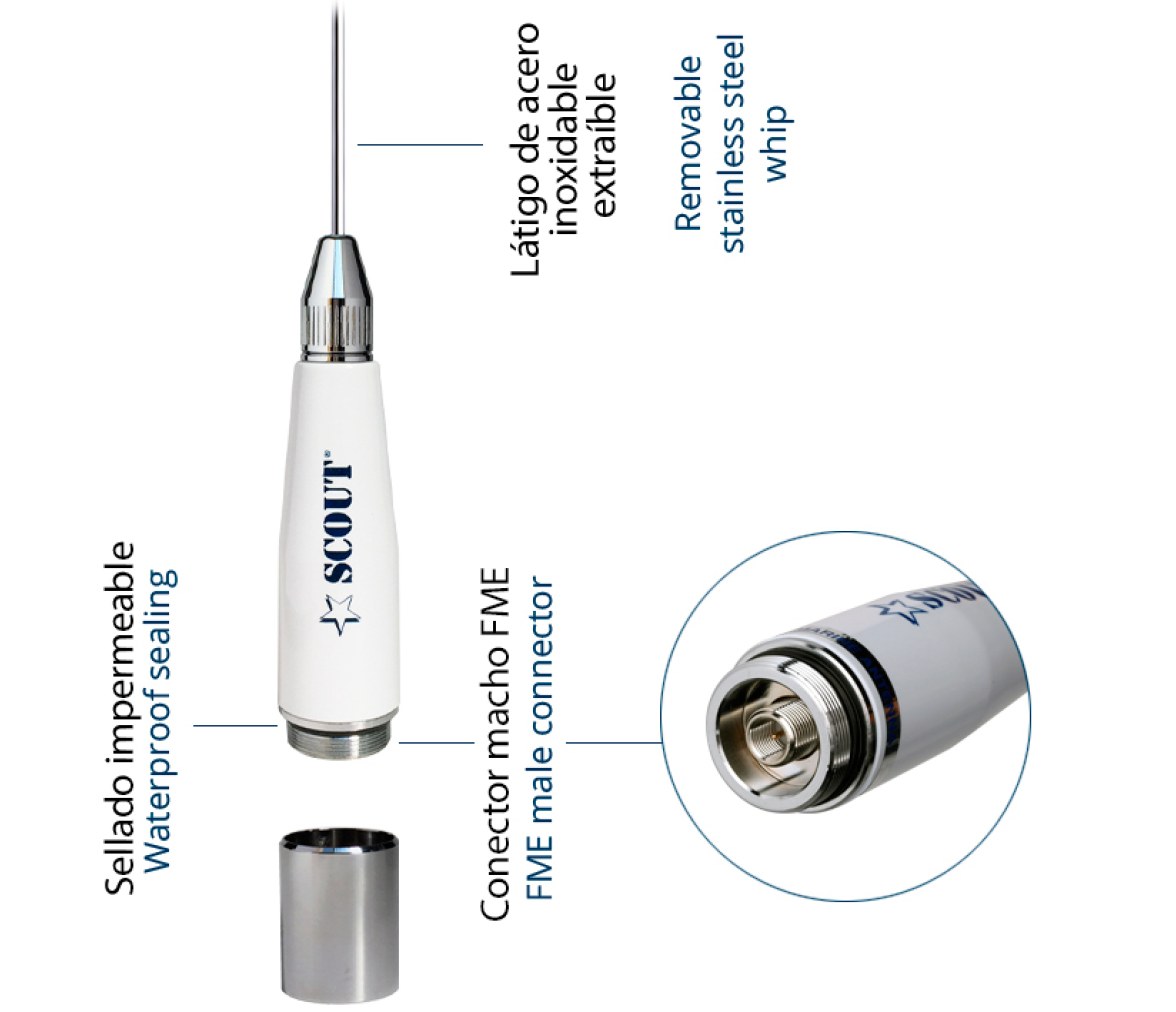 Scout Antena VHF Acero Inoxidable  3 dB 1,1 m (3,6') QuickFit Quick3