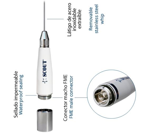 Scout Antena VHF Acero Inoxidable  3 dB 1,1 m (3,6') QuickFit Quick3