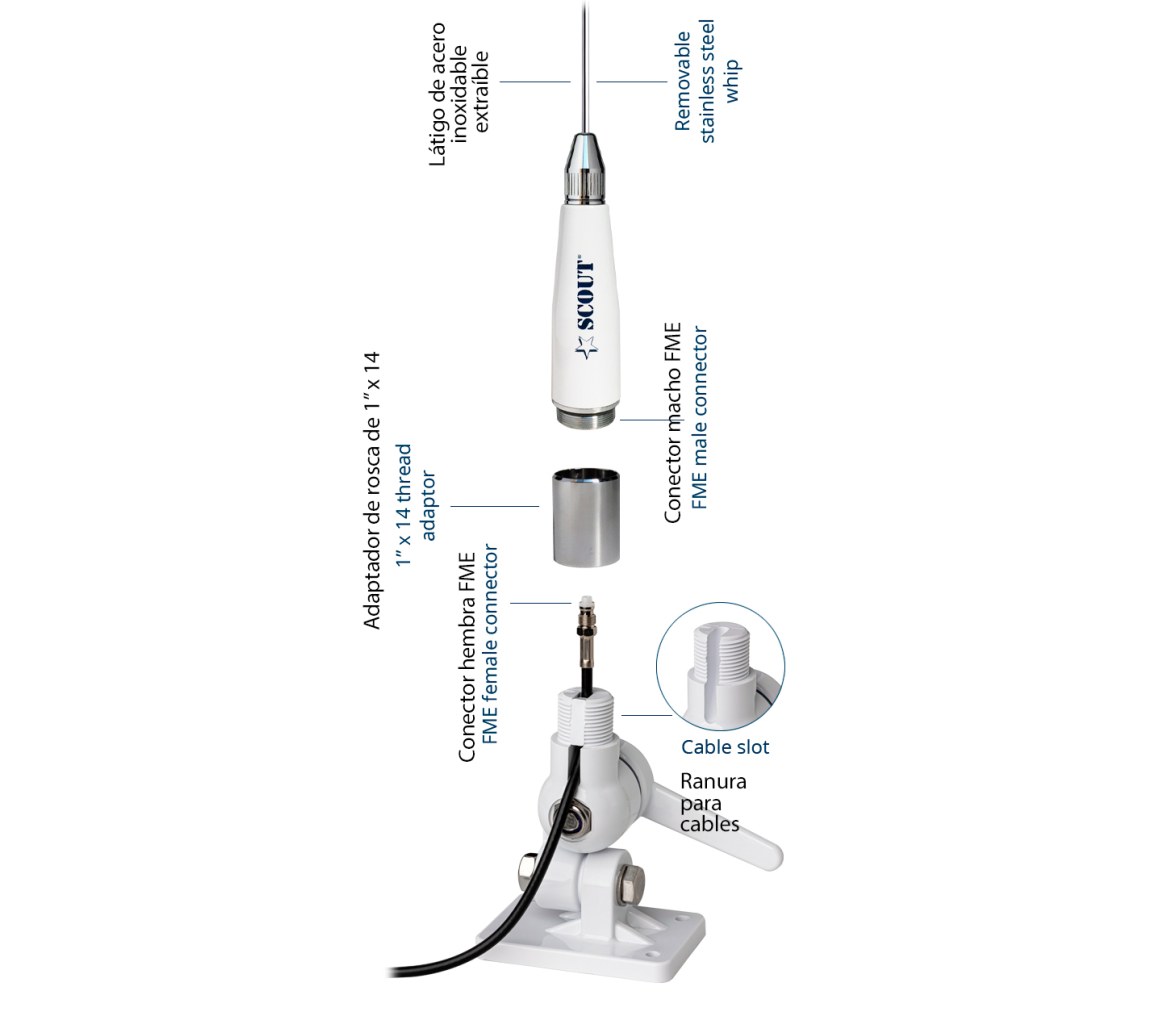 Scout Antena VHF Acero Inoxidable  3 dB 1,1 m (3,6') QuickFit Quick3