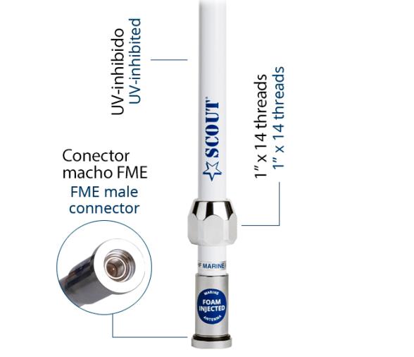 Scout Antena VHF Fibra de Vidrio 3 dB 1,0 m (3,3') QuickFit Quick1