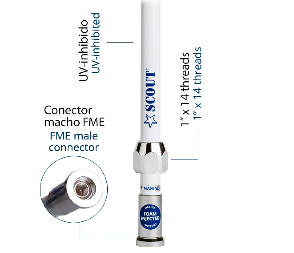 Scout Antena VHF Fibra de Vidrio 3 dB 1,5 m (5') QuickFit Quick2