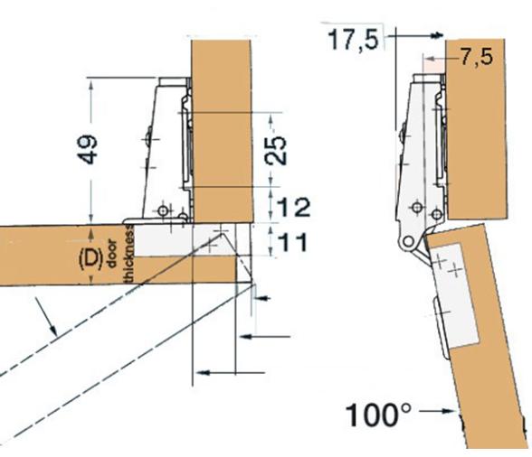 Bisagra Acero inox para armarios 15-19 mm