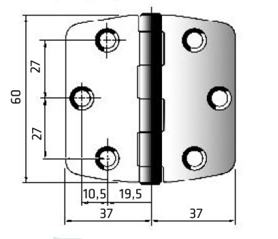 Bisagra Ancha en Acero Inox 316 74x60 mm