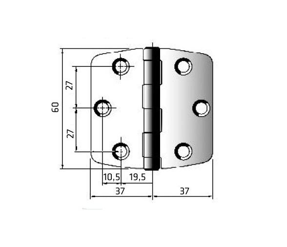 Bisagra Ancha en Acero Inox 316 74x60 mm