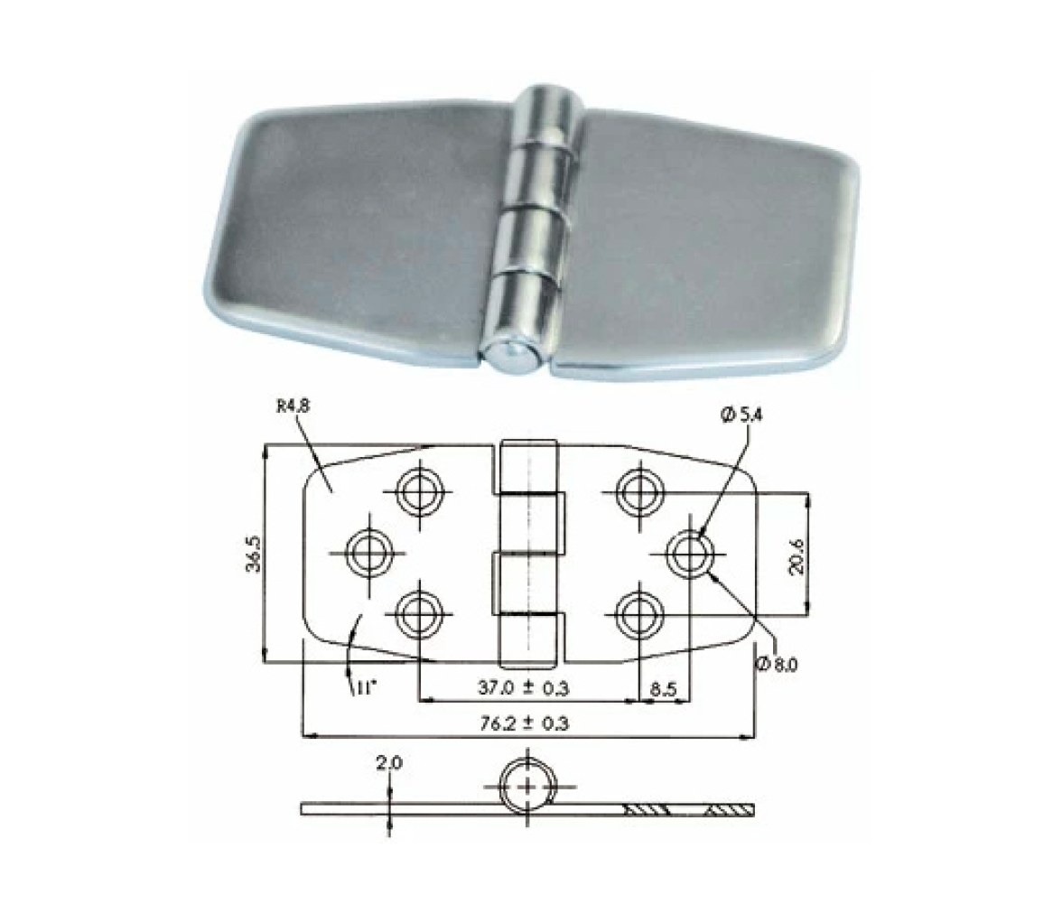 COVERED STAINLESS STEEL HINGE 70x40mm