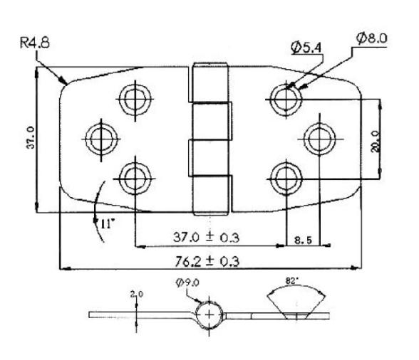 Bisagra Cubierta Ancha Inox 76x37mm
