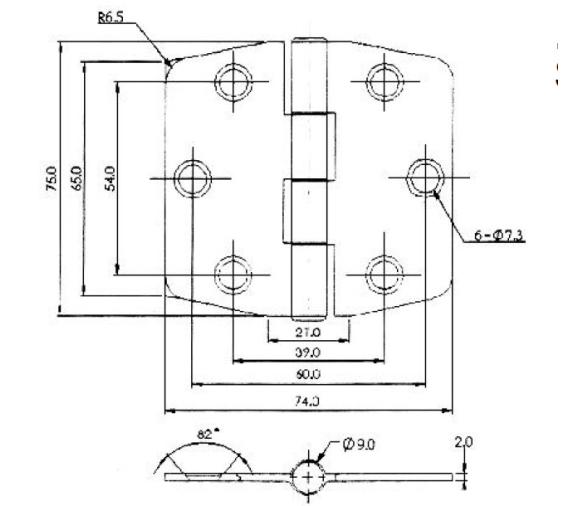 Bisagra Cubierta Ancha Inox 74x75mm