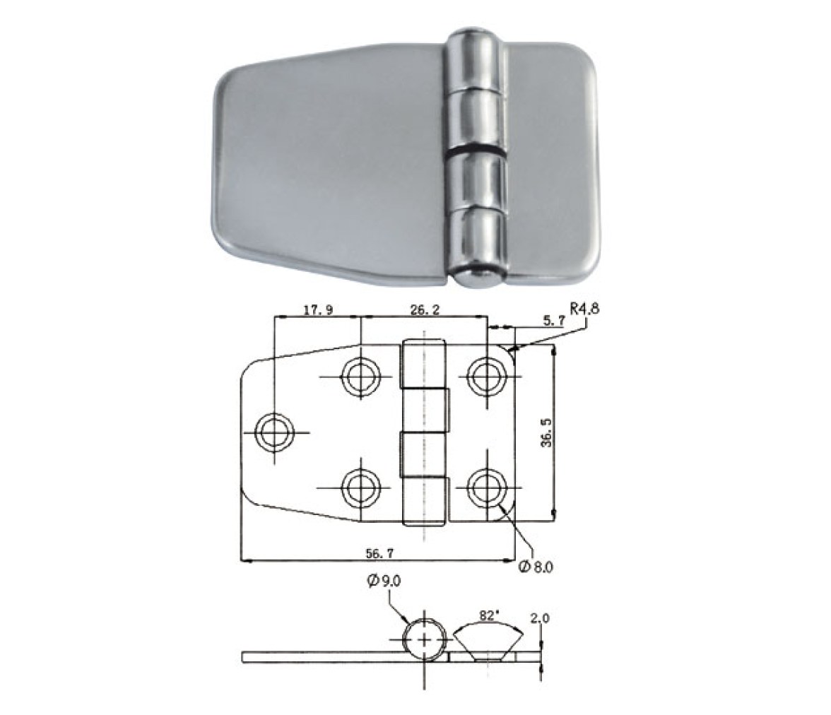 Bisagra Cubierta Asimetrica Inox 57x37 mm