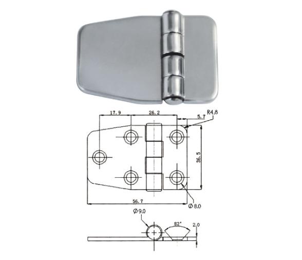 Bisagra Cubierta Asimetrica Inox 57x37 mm