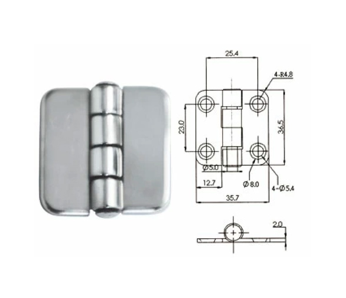 Bisagra Cubierta Cuadrada Inox 36 x 37mm