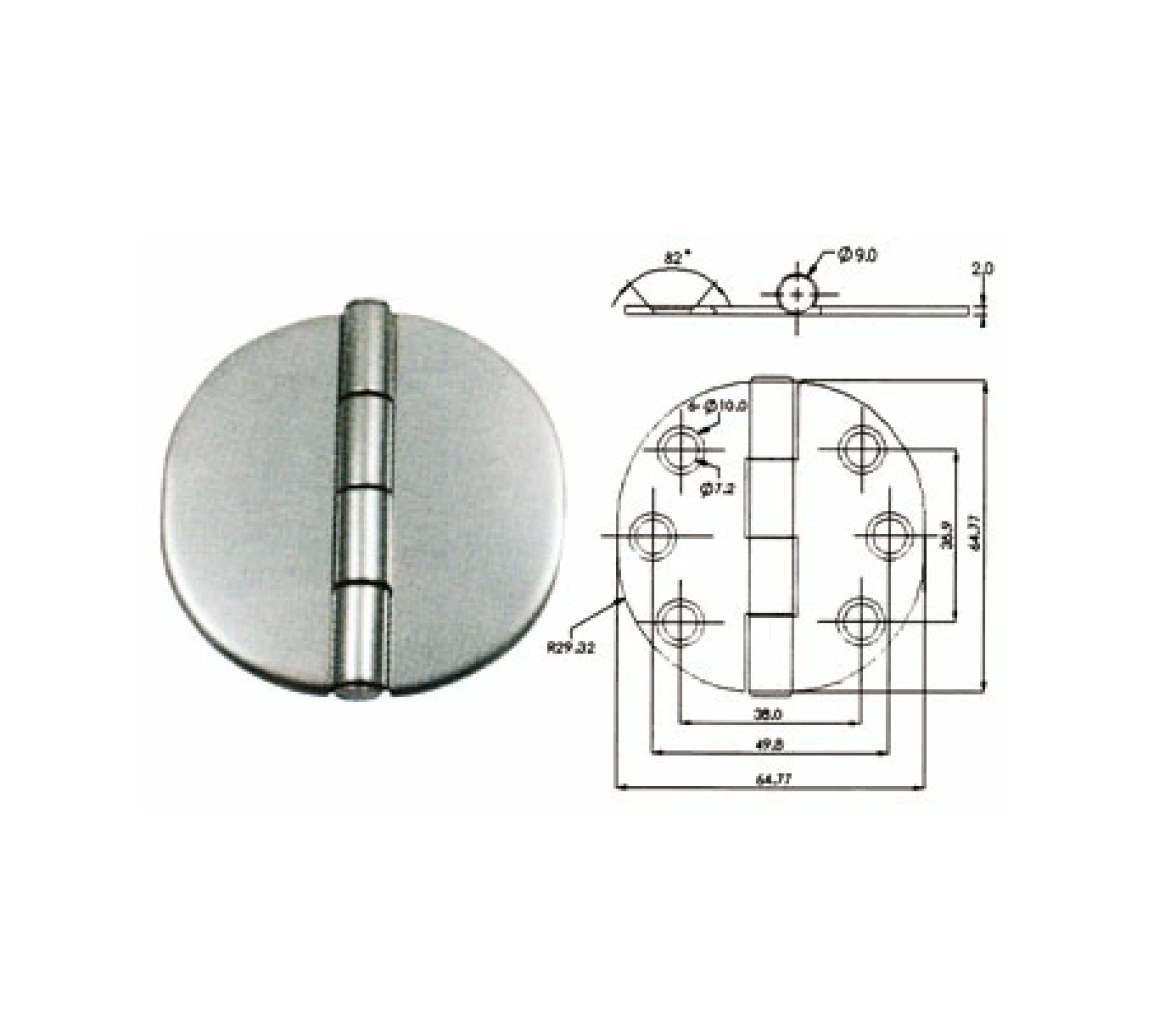 Bisagra Cubierta Redonda Inox 65x65 mm
