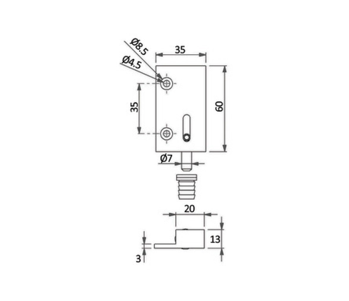Bisagra de Pasador para Montaje Lateral 35 x 60 mm
