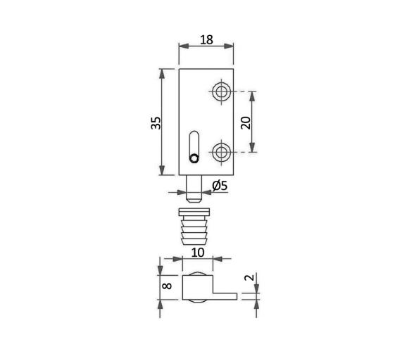 Bisagra de Pasador para Montaje Lateral 18 x 35 mm