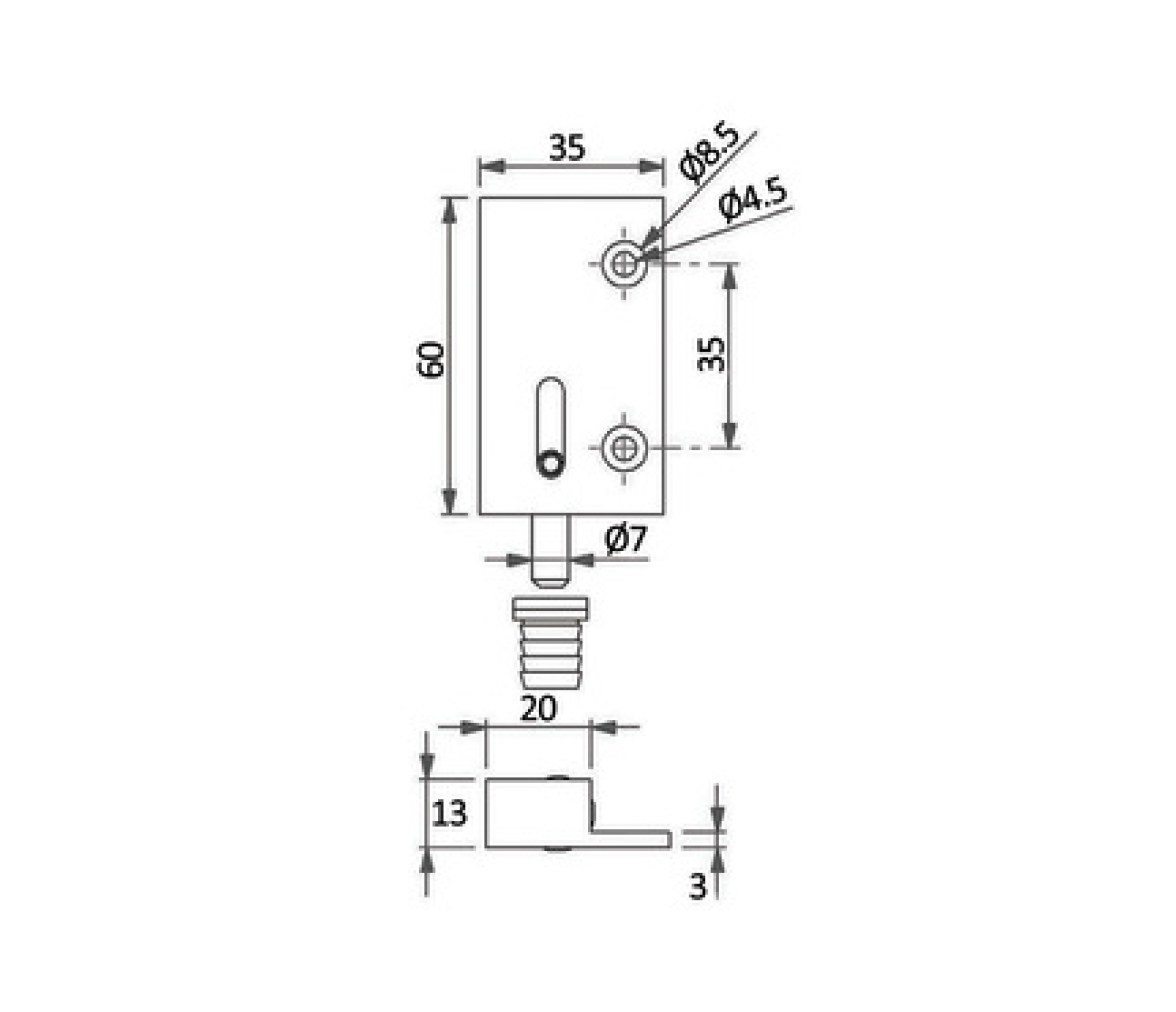 Bisagra de Pasador para Montaje Lateral 35 x 60 mm