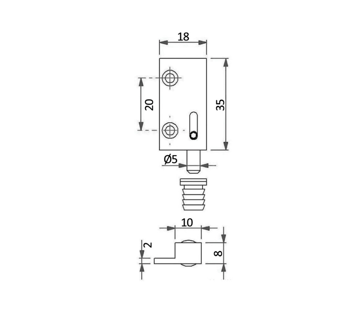 Pin Hinge Side Mounting 18 x 35 mm