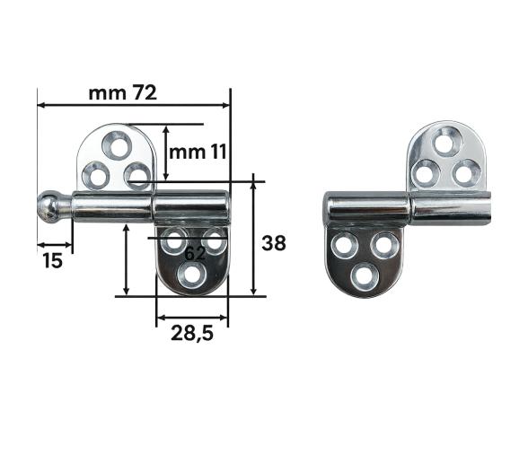 Bisagra Desmontable Redonda Inox 55x65mm