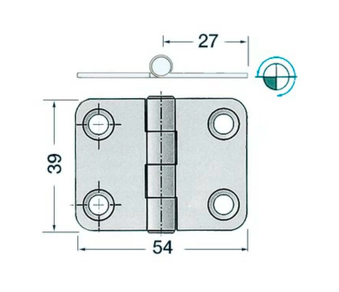 Bisagra en Acero Inox 316 Pulido 54x39 mm