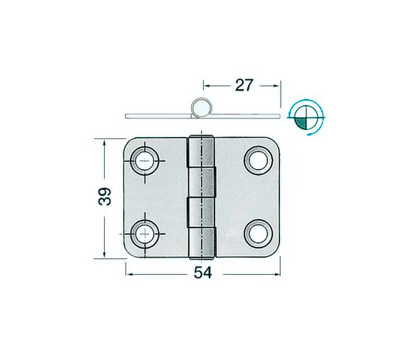 Bisagra en Acero Inox 316 Pulido 54x39 mm