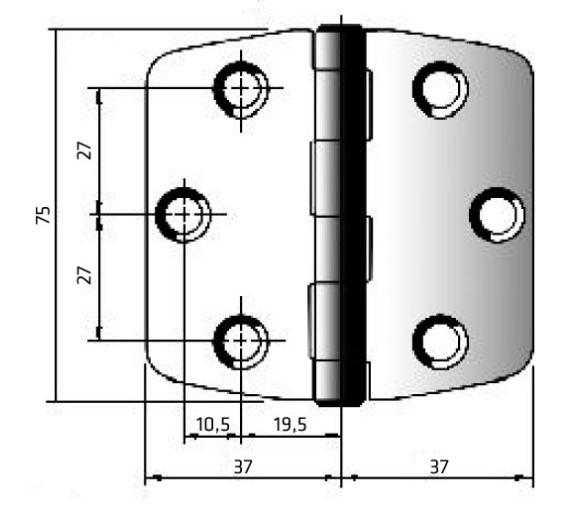 Bisagra en Acero Inox 316 Pulido 74x75 mm