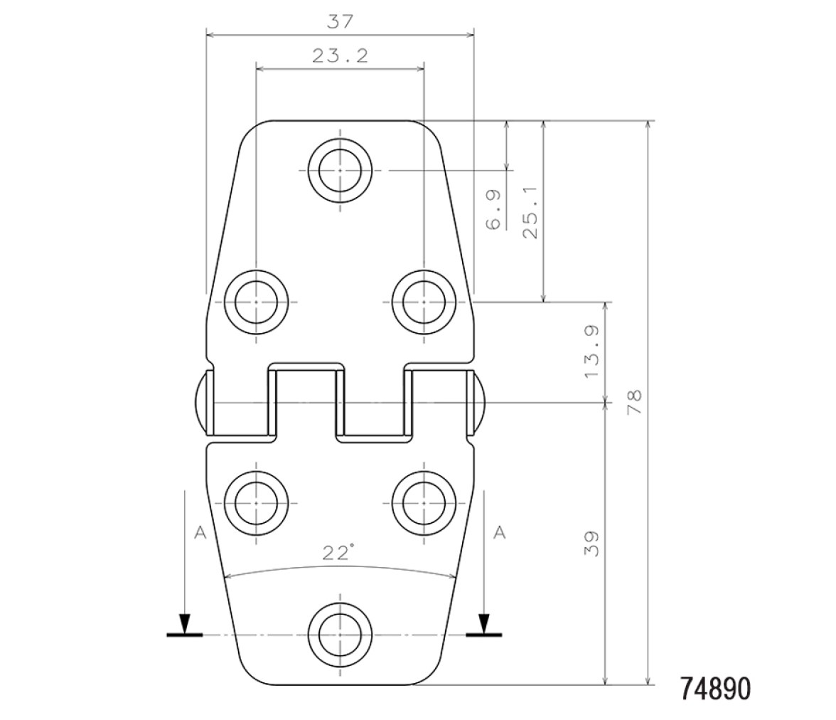 Bisagra Inox AISI 316 78 X 37 mm