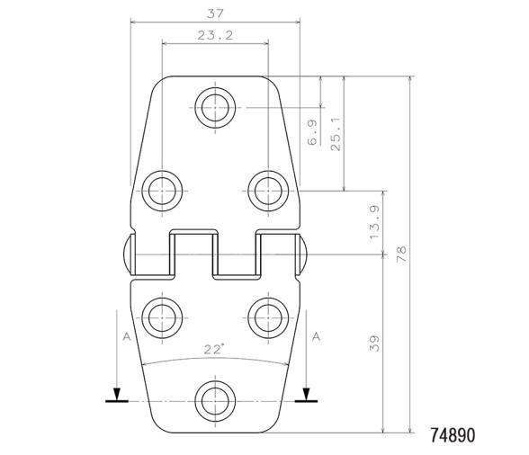 Bisagra Inox AISI 316 78 X 37 mm