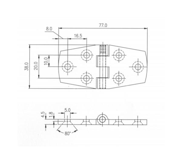 Bisagra Inoxidable AISI 316 38x74 mm