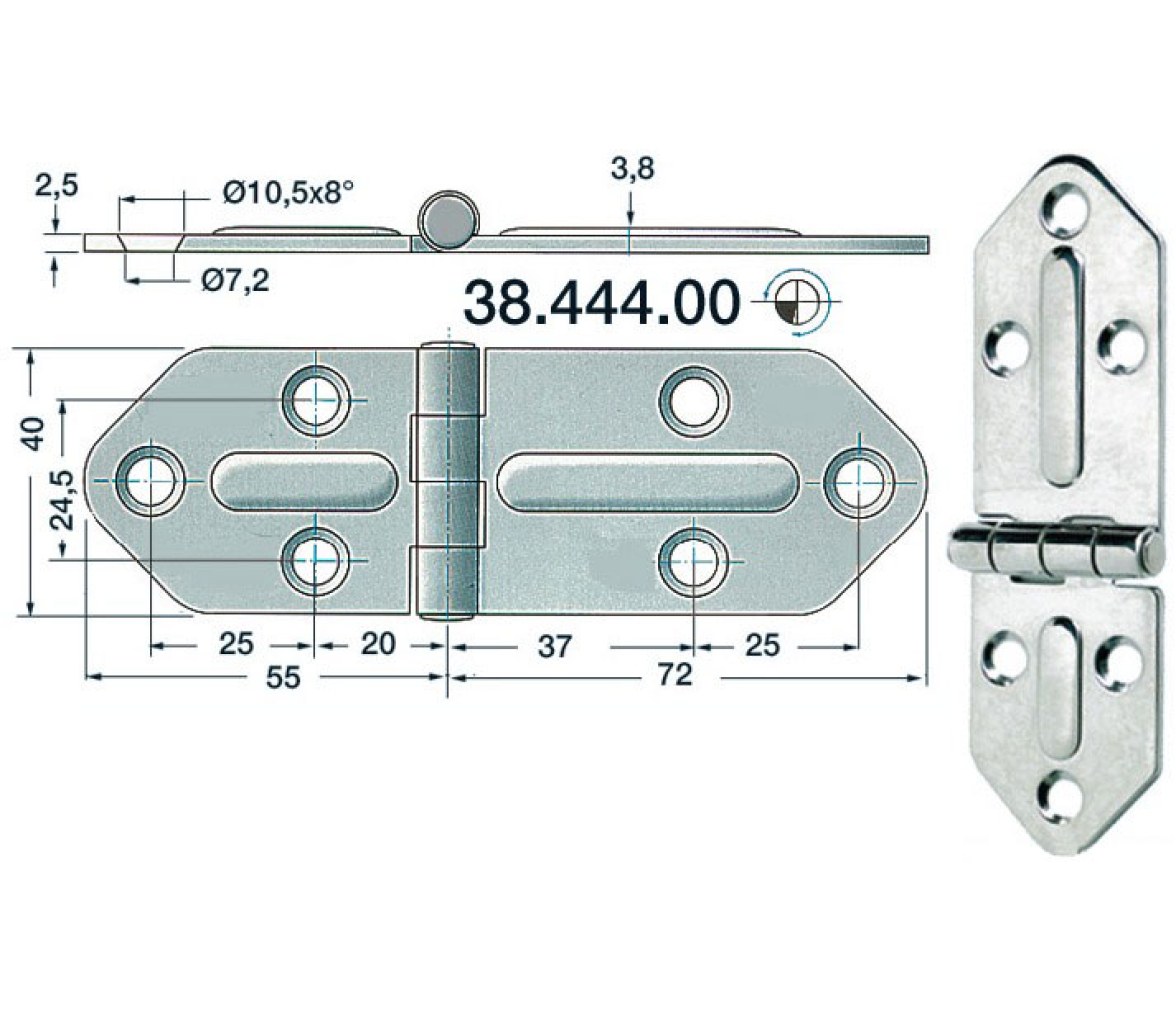 127 x 40 mm Thickness 2.5 mm Stainless Steel Hinge
