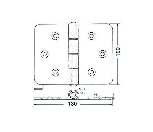 Bisagra Acero Inoxidable 130 x 100 mm Grosor 4 mm