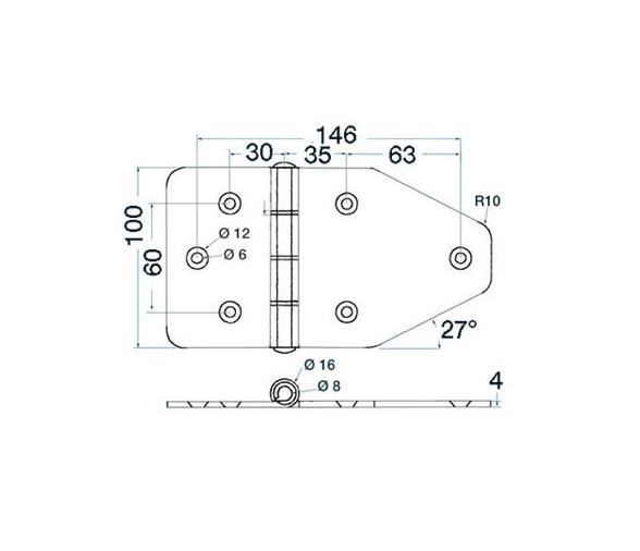 Bisagra Acero Inoxidable 180 x 100 mm Grosor 4 mm