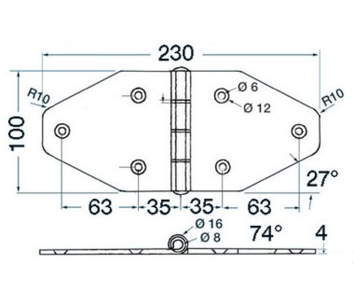 Stainless Steel 230 x 100 mm Thickness 4 mm Hinge