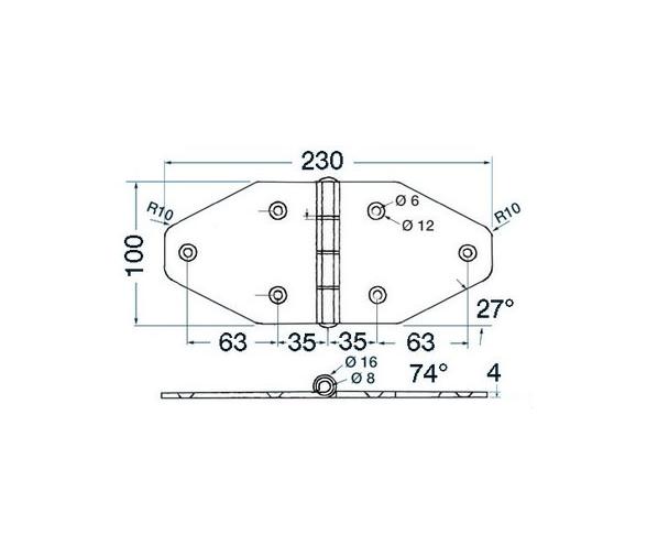 Bisagra Acero Inoxidable 230 x 100 mm Grosor 4 mm