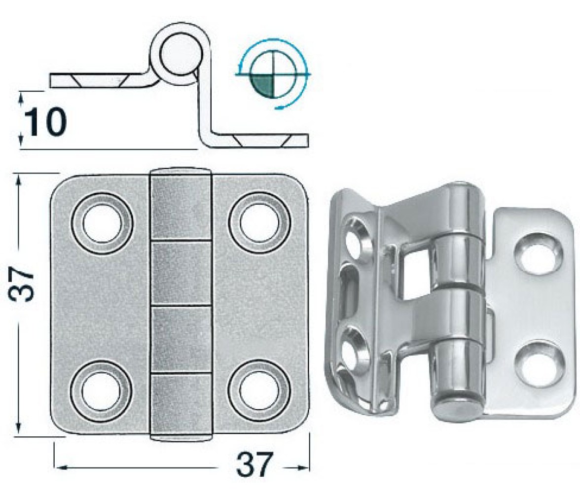 Bisagra Acero Inoxidable 37 x 37 mm con Desnivel