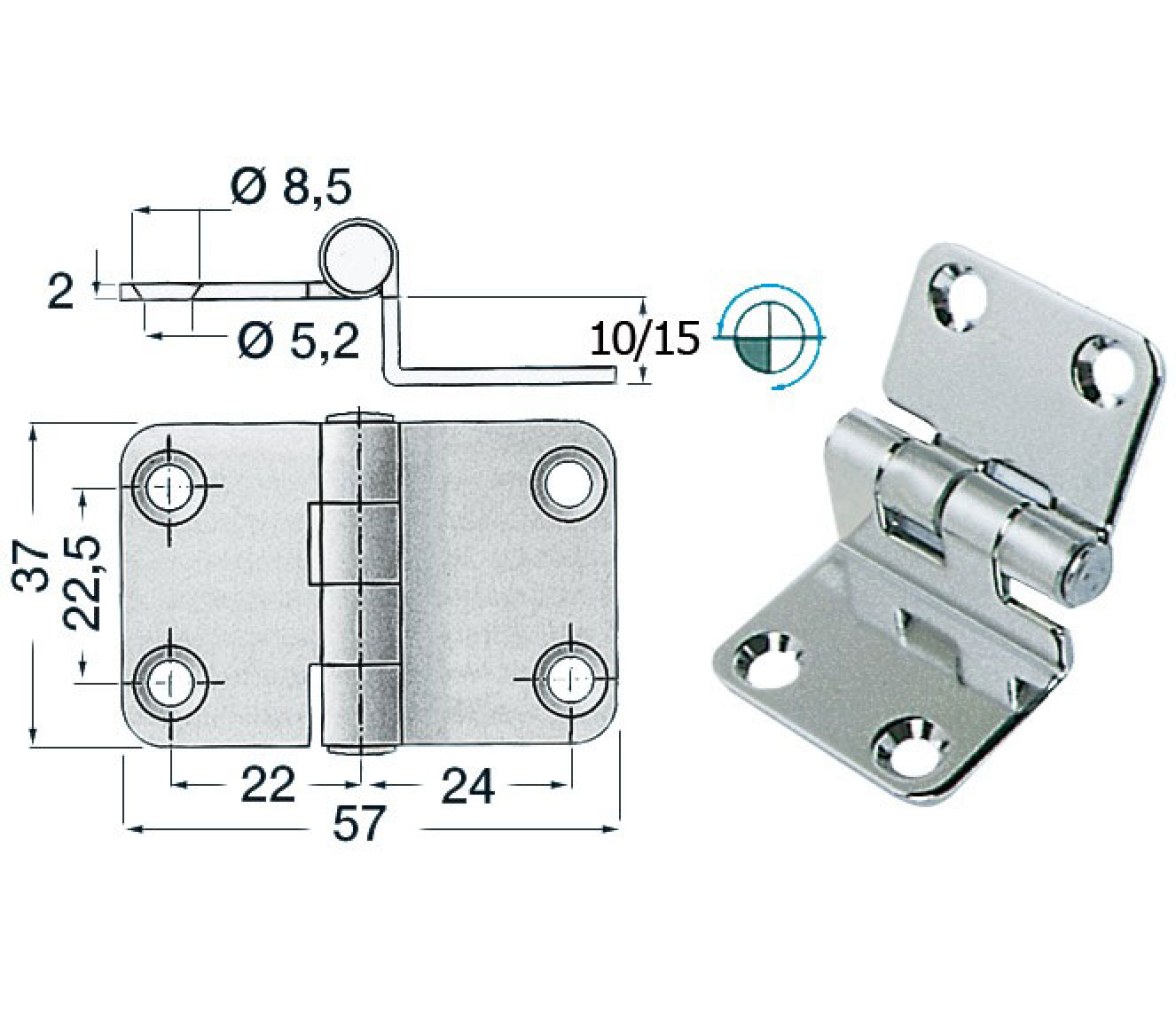 Bisagra Acero Inoxidable 57 x 37 mm con Desnivel