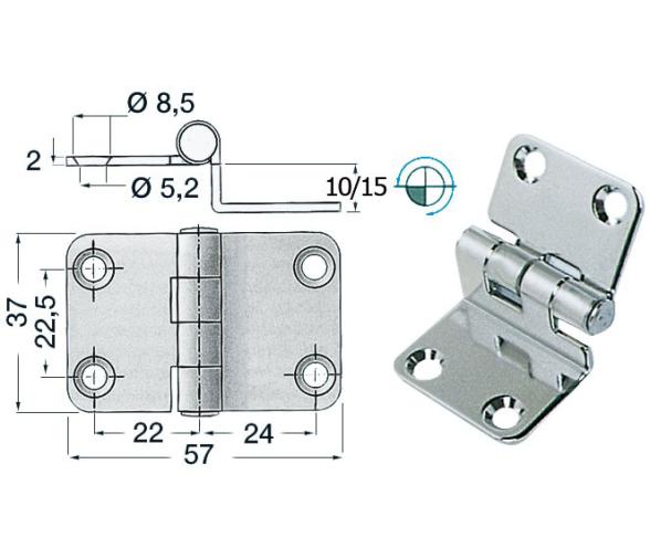 Bisagra Acero Inoxidable 57 x 37 mm con Desnivel
