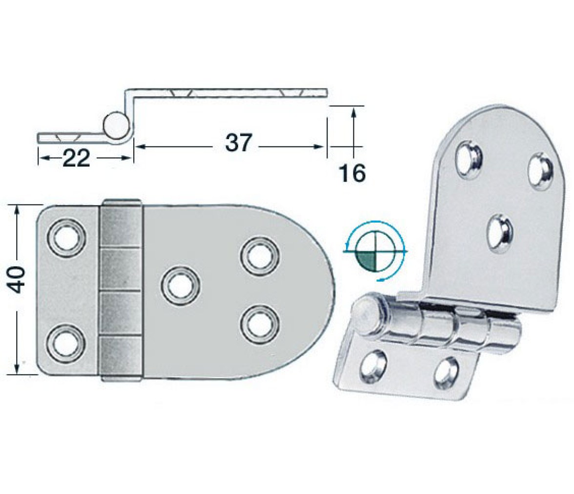 Bisagra Acero Inoxidable 59 x 40 mm con Desnivel