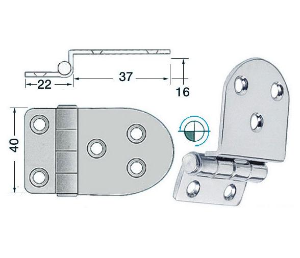 Bisagra Acero Inoxidable 59 x 40 mm con Desnivel