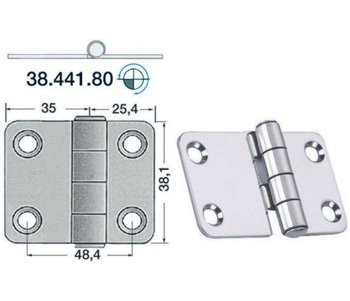 Bisagra Acero Inoxidable 60,4 x 38,1 mm Grosor 2 mm