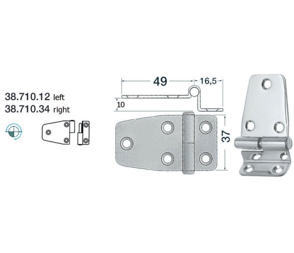 Bisagra Acero Inoxidable 65,5 x 37 mm con Desnivel