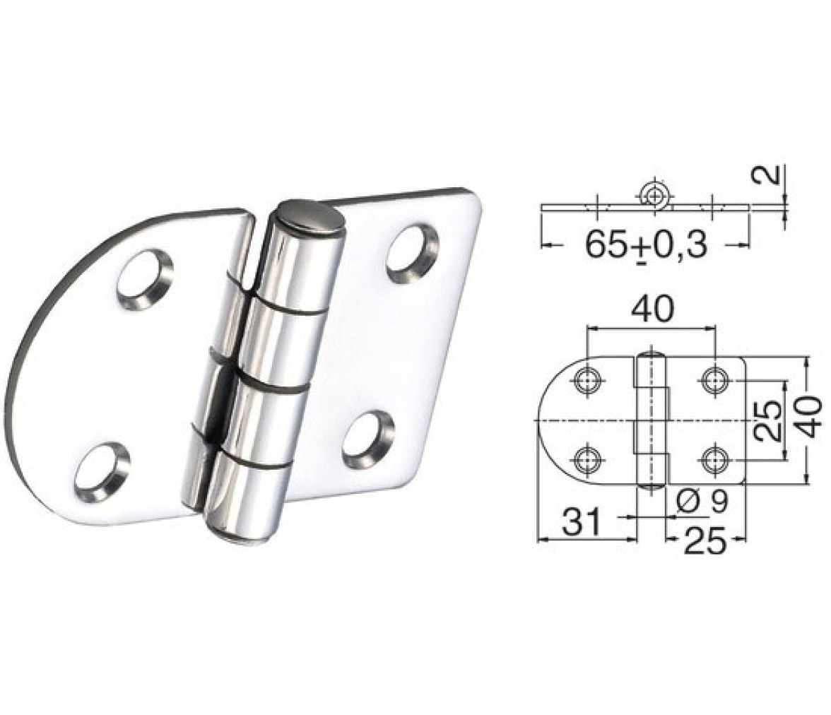Bisagra Acero Inoxidable 65 x 40 mm Grosor 2 mm